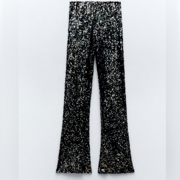 ZARA Zara sequins flare leg pant Black and Silver - Picture 1 of 4